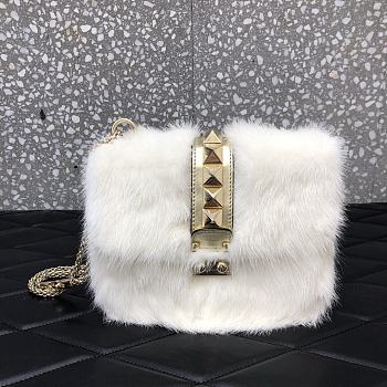 Valentino Small Lock Mink-fur Shoulder Bag White 21 cm