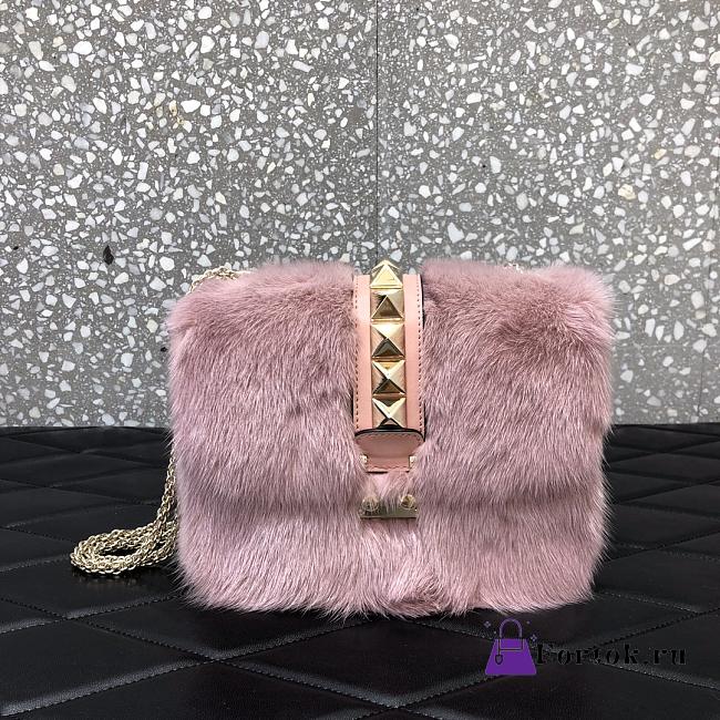 Valentino Small Lock Mink-fur Shoulder Bag Rose Pink 21 cm - 1