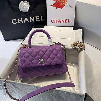 Chanel Small Coco Grained Calfskin with Handle Purple A92993 23.5cm