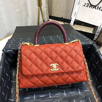 Chanel Small Coco Grained Calfskin with Handle Orange A92993 23.5cm