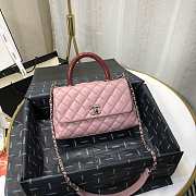 Chanel Small Coco Grained Calfskin with Handle Pink A92993 23.5cm - 1