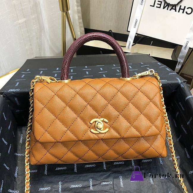 Chanel Small Coco Grained Calfskin with Handle Caramel A92993 23.5cm - 1