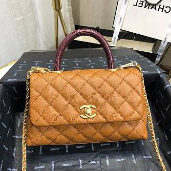 Chanel Small Coco Grained Calfskin with Handle Caramel A92993 23.5cm