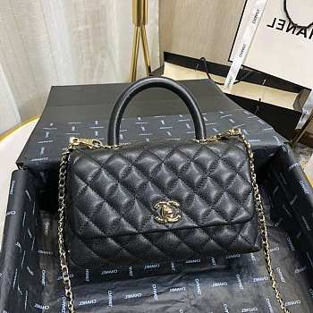 Chanel Small Coco Grained Calfskin with Handle Black A92993 23.5cm