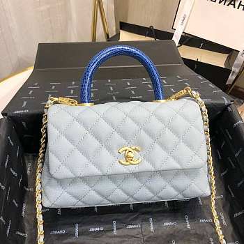 Chanel Small Coco Grained Calfskin with Handle Light Blue A92993 23.5cm