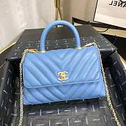 Chanel Small Coco Grained Calfskin V Quilting Flap Bag Blue A92993 23.5cm - 1