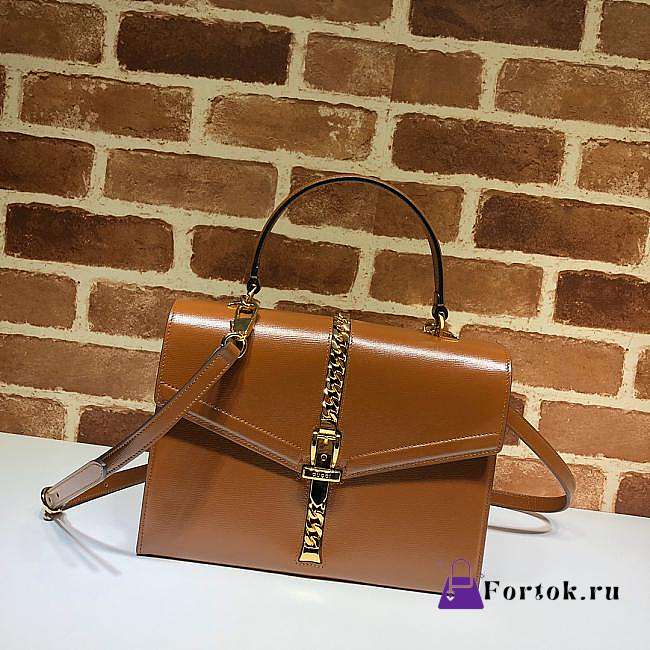 Gucci Sylvie 1969 Small Top Handle Bag Brown 602781 26x19x10.5cm - 1