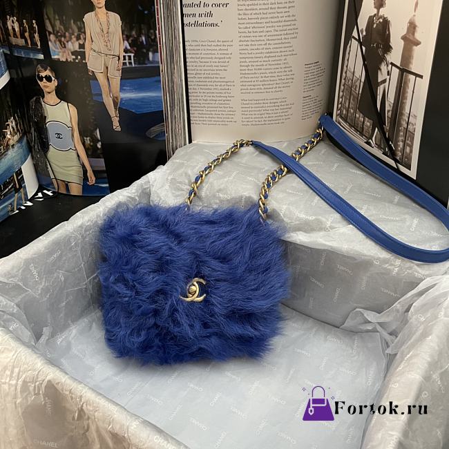 Chanel Mini Flap Bag Shearling Lambskin Blue AS2885 15×11×4.5cm - 1