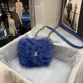 Chanel Mini Flap Bag Shearling Lambskin Blue AS2885 15×11×4.5cm