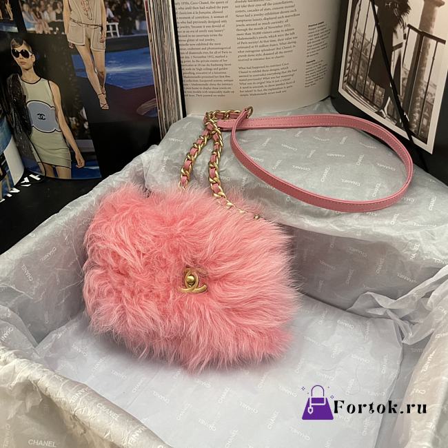 Chanel Mini Flap Bag Shearling Lambskin Pink AS2885 15×11×4.5cm - 1