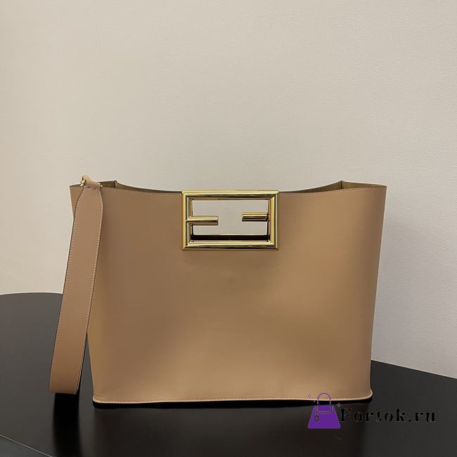 Fendi Medium Way Leather Shoulder Bag Beige 8BH391 40x18x30cm - 1