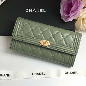 Chanel Long Wallet Smooth Leather Olive Green A80286 19x10.5x3cm