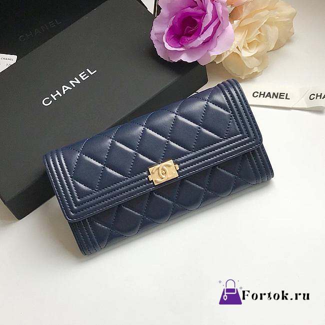 Chanel Long Wallet Smooth Leather Navy A80286 19x10.5x3cm - 1