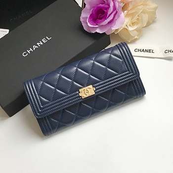 Chanel Long Wallet Smooth Leather Navy A80286 19x10.5x3cm
