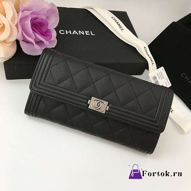 Chanel Long Wallet Smooth Leather Black & Silver-tone Metal A80286 19x10.5x3cm - 1