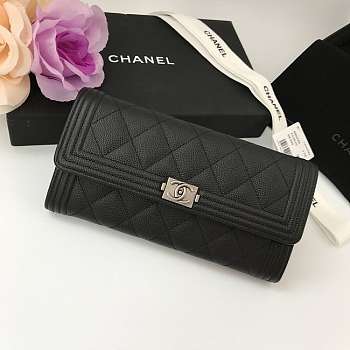 Chanel Long Wallet Smooth Leather Black & Silver-tone Metal A80286 19x10.5x3cm