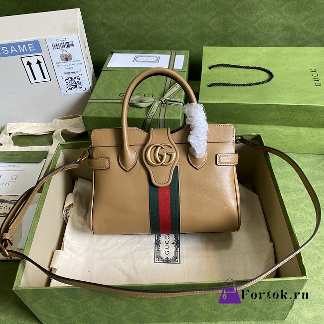 Gucci Small Top Handle Bag With Double G Brown 658450 25x19x11cm - 1