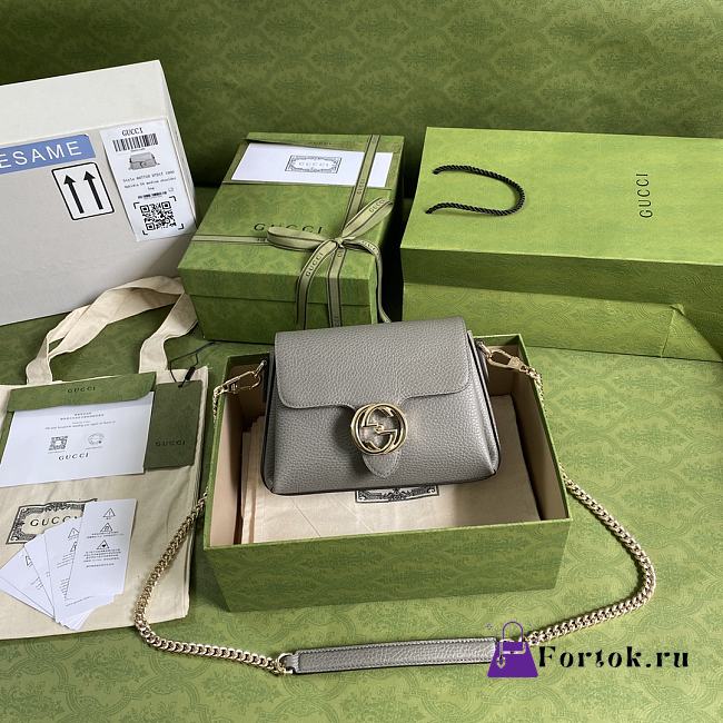 Gucci Interlocking G Leather Crossbody Bag Gray 607720 22x15x7cm - 1