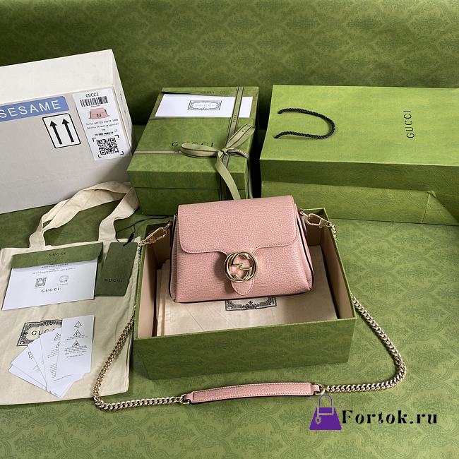 Gucci Interlocking G Leather Crossbody Bag Pink 607720 22x15x7cm - 1