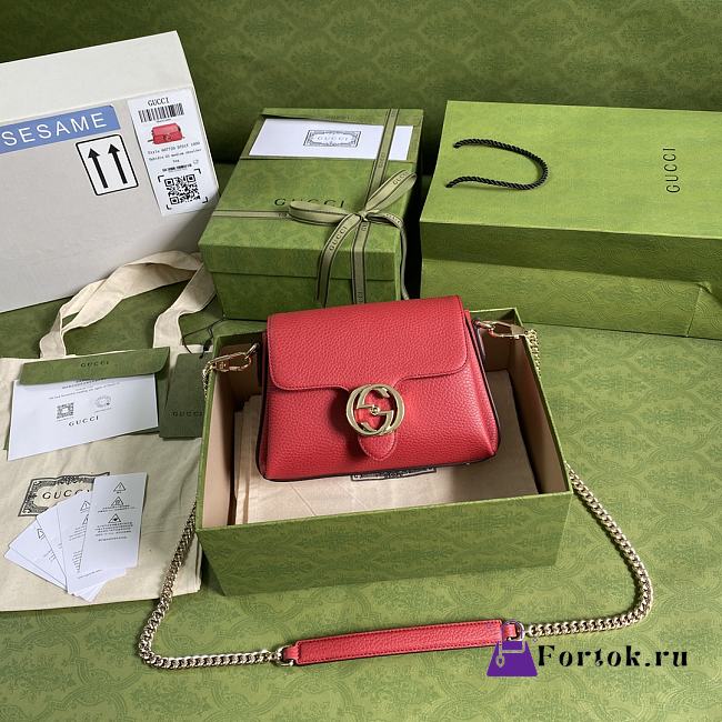 Gucci Interlocking G Leather Crossbody Bag Red 607720 22x15x7cm - 1