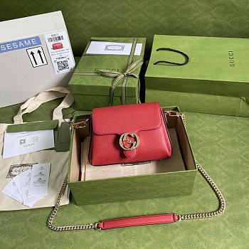 Gucci Interlocking G Leather Crossbody Bag Red 607720 22x15x7cm