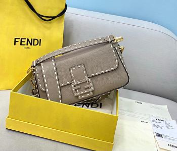 Fendi Baguette Gray Full Grain Leather 8BR600AH95F  27x15x6cm