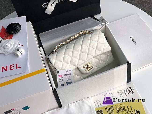 Chanel Mini Classic Flap Bag White Patent/Golden Metal A69900 20cm - 1
