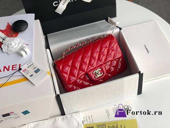 Chanel Mini Classic Flap Bag Red Patent/Golden Metal A69900 20cm - 1