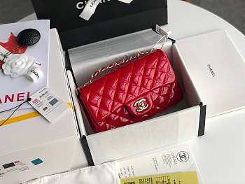 Chanel Mini Classic Flap Bag Red Patent/Golden Metal A69900 20cm