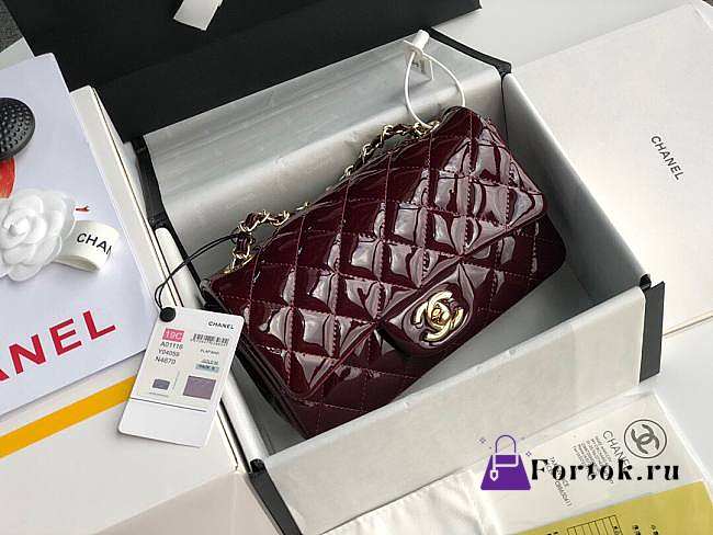 Chanel Mini Classic Flap Bag Burgundy Patent/Golden Metal A69900 20cm - 1