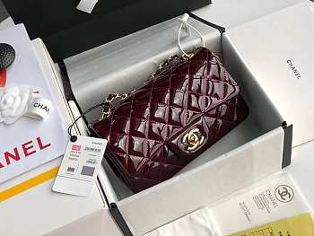 Chanel Mini Classic Flap Bag Burgundy Patent/Golden Metal A69900 20cm