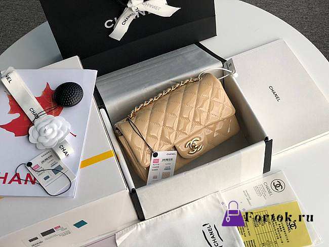 Chanel Mini Classic Flap Bag Beige Patent/Golden Metal A69900 20cm - 1