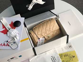 Chanel Mini Classic Flap Bag Beige Patent/Golden Metal A69900 20cm