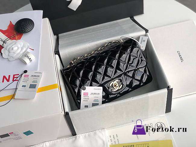 Chanel Mini Classic Flap Bag Black Patent/Golden Metal A69900 20cm - 1