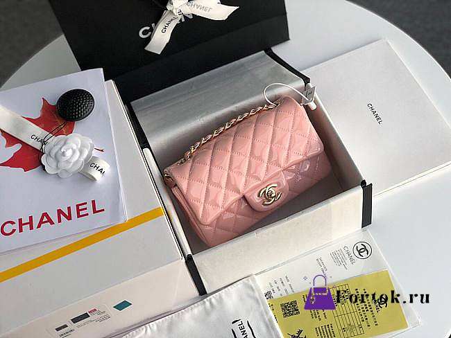Chanel Mini Classic Flap Bag Pink Patent/Golden Metal A69900 20cm - 1