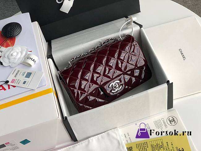 Chanel Mini Classic Flap Burgundy Patent/Silver Metal A69900 20cm - 1