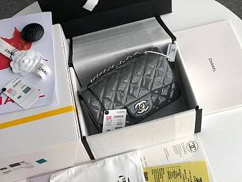 Chanel Mini Classic Flap Gray Patent/Silver Metal A69900 20cm