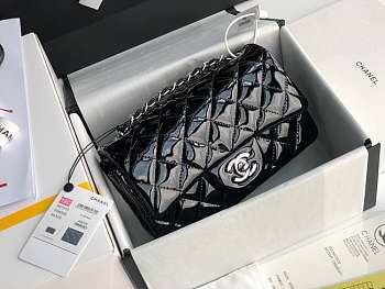 Chanel Mini Classic Flap Black Patent/Silver Metal A69900 20cm