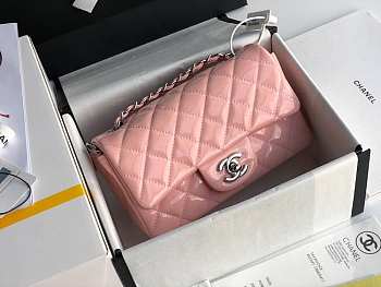 Chanel Mini Classic Flap Pink Patent/Silver Metal A69900 20cm