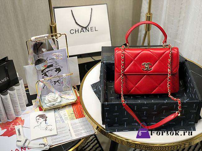 Chanel Small Flap Bag With Top Handle Red A92236 25cm - 1