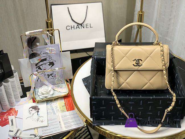 Chanel Small Flap Bag With Top Handle Beige A92236 25cm - 1