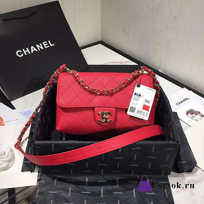 Chanel Small Grained Calfskin Flap Bag Red AS1459 16x23x9cm - 1