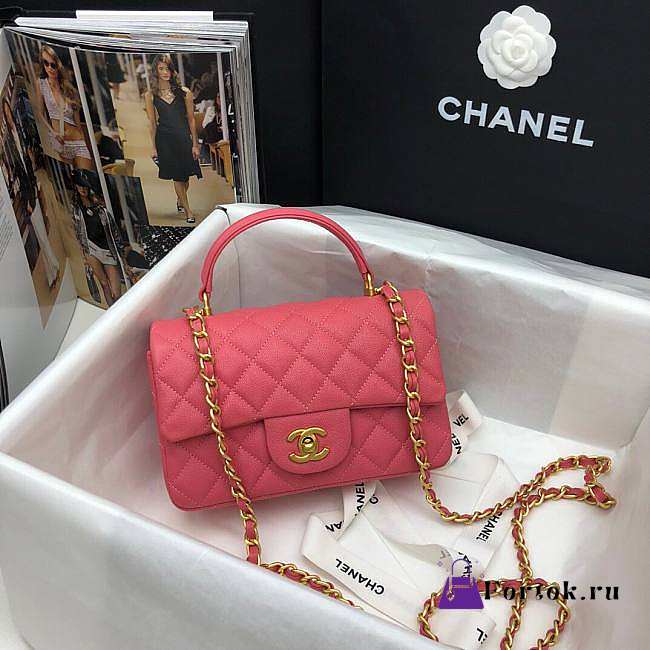 Chanel Mini Flap Bag With Top Handle Grained Calfskin Pink AS2431 20x14x7cm - 1