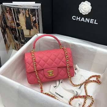 Chanel Mini Flap Bag With Top Handle Grained Calfskin Pink AS2431 20x14x7cm