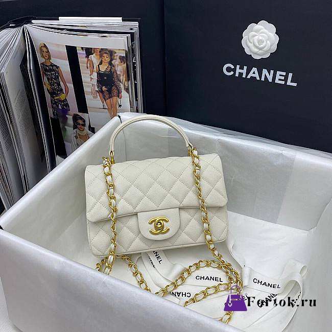 Chanel Mini Flap Bag With Top Handle Grained Calfskin White AS2431 20x14x7cm - 1