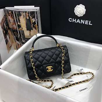 Chanel Mini Flap Bag With Top Handle Grained Calfskin Black AS2431 20x14x7cm