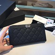 Chanel Boy Long Zipped Wallet Black Metal Grained Leather Black A80815 19cm - 1