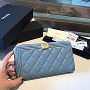 Chanel Boy Long Zipped Wallet Grained Leather Sky Blue A80815 19cm - 1