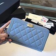 Chanel Boy Long Zipped Wallet Grained Leather Sky Blue A80815 19cm - 3