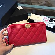Chanel Boy Long Zipped Wallet Grained Leather Red A80815 19cm - 1